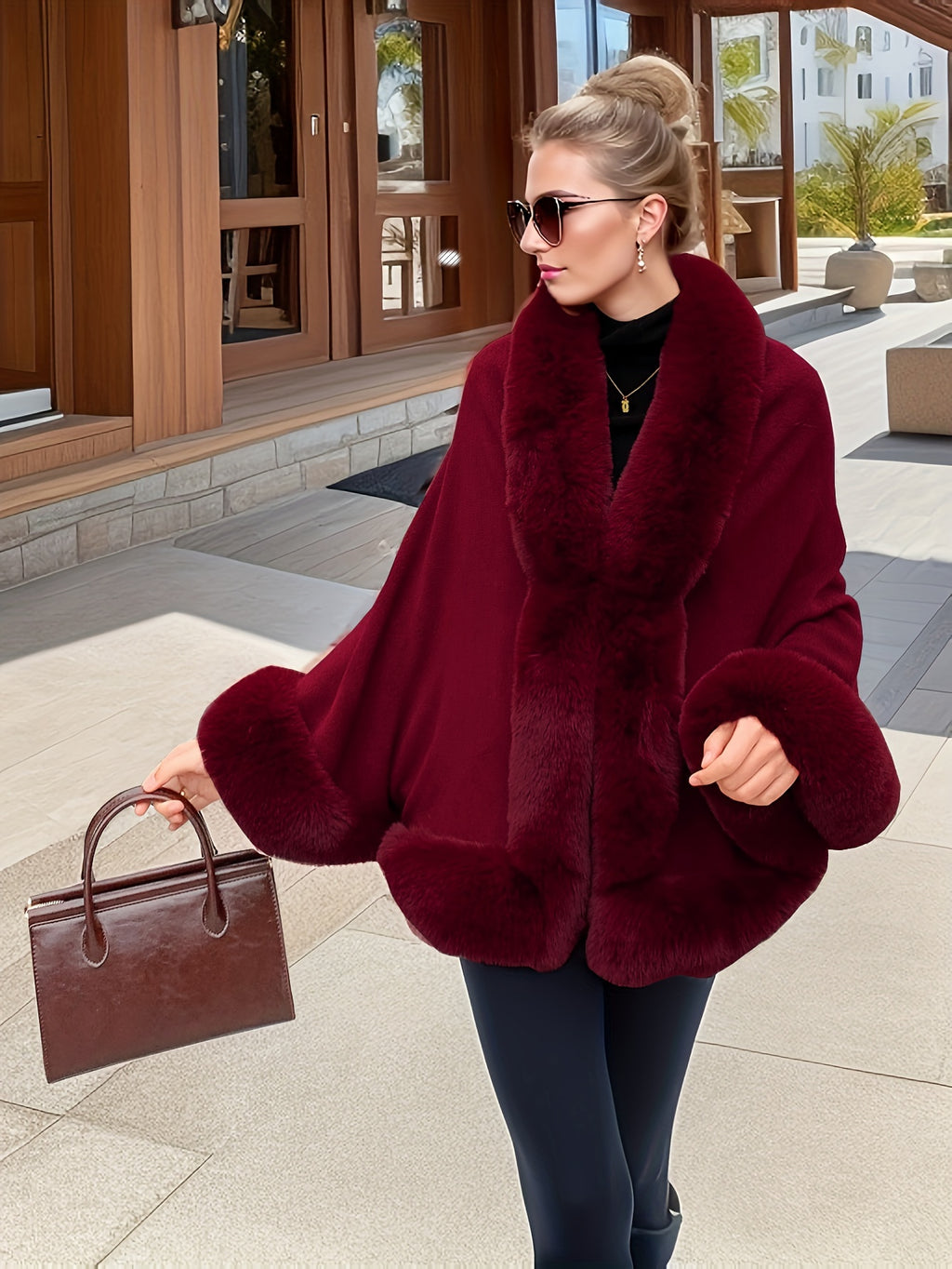 Norina | Openhartige damesjas met imitatiebontrand - Elegante winterbovenkleding met vleermuismouwen