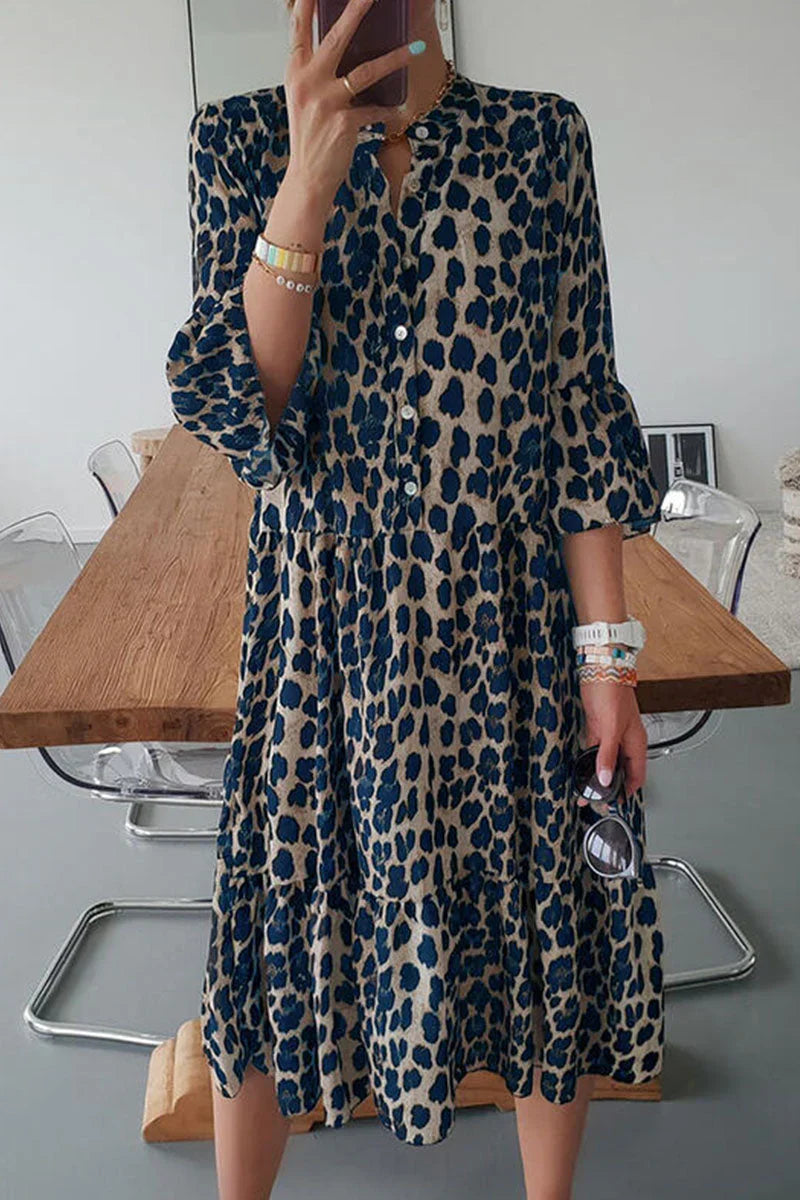 Svea | Flowy Leopard Print Dress - Elegant A-line Dress with 1/4 Sleeves for Women