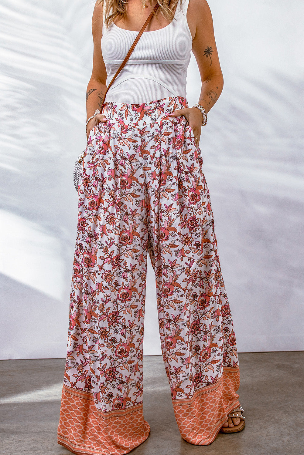 Kaden | Bloemenprint Broek met hoge taille en wijde pijpen
