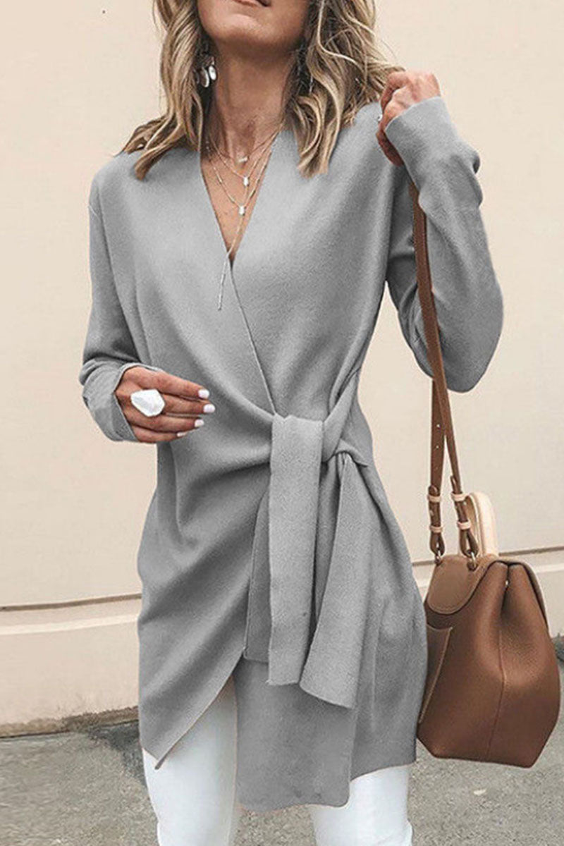 Emira | Vrouwen Wrap V-hals vest trui met riem - Elegant, gebreide bovenkleding met lange mouwen