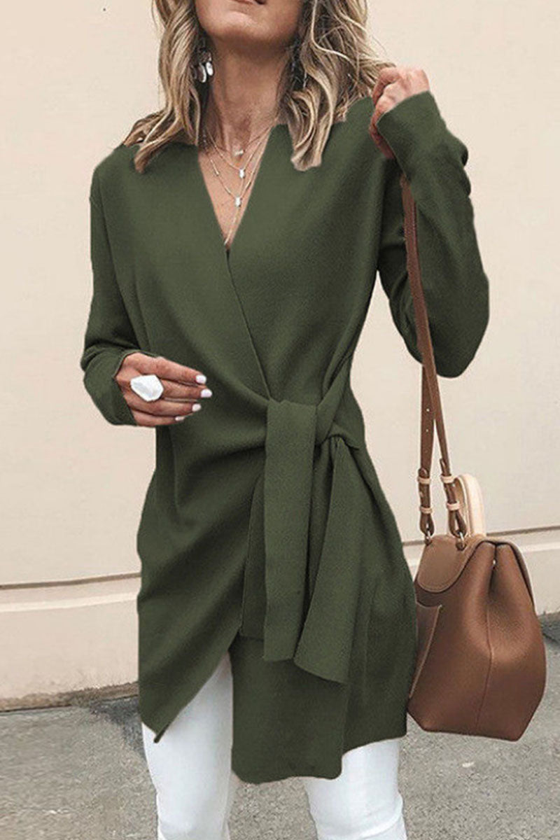 Emira | Women's Wrap V-neck Cardigan Sweater with Belt - Elegant, Long-sleeved Knitted Outerwear