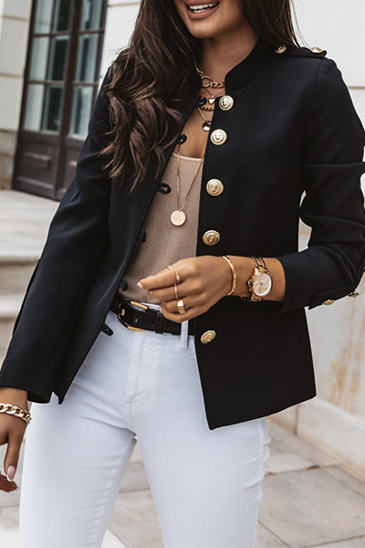 Kenza | Women's Mandarin Collar Blazer with Elegant Button Closure - Casual Outerwear
