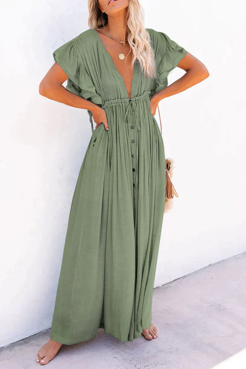 Briseya | Women's Long Sleeve Butterfly Maxi Dress - Elegant V-Neck Dress