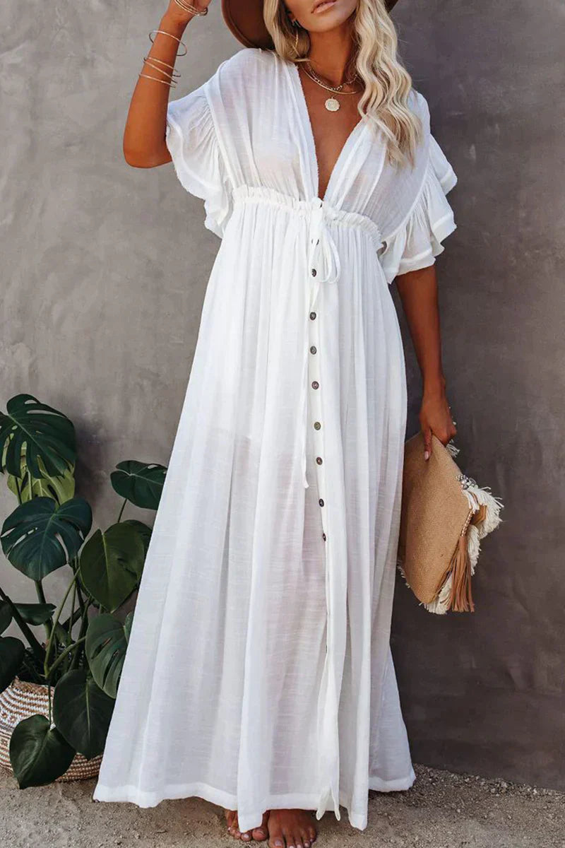 Briseya | Women's Long Sleeve Butterfly Maxi Dress - Elegant V-Neck Dress