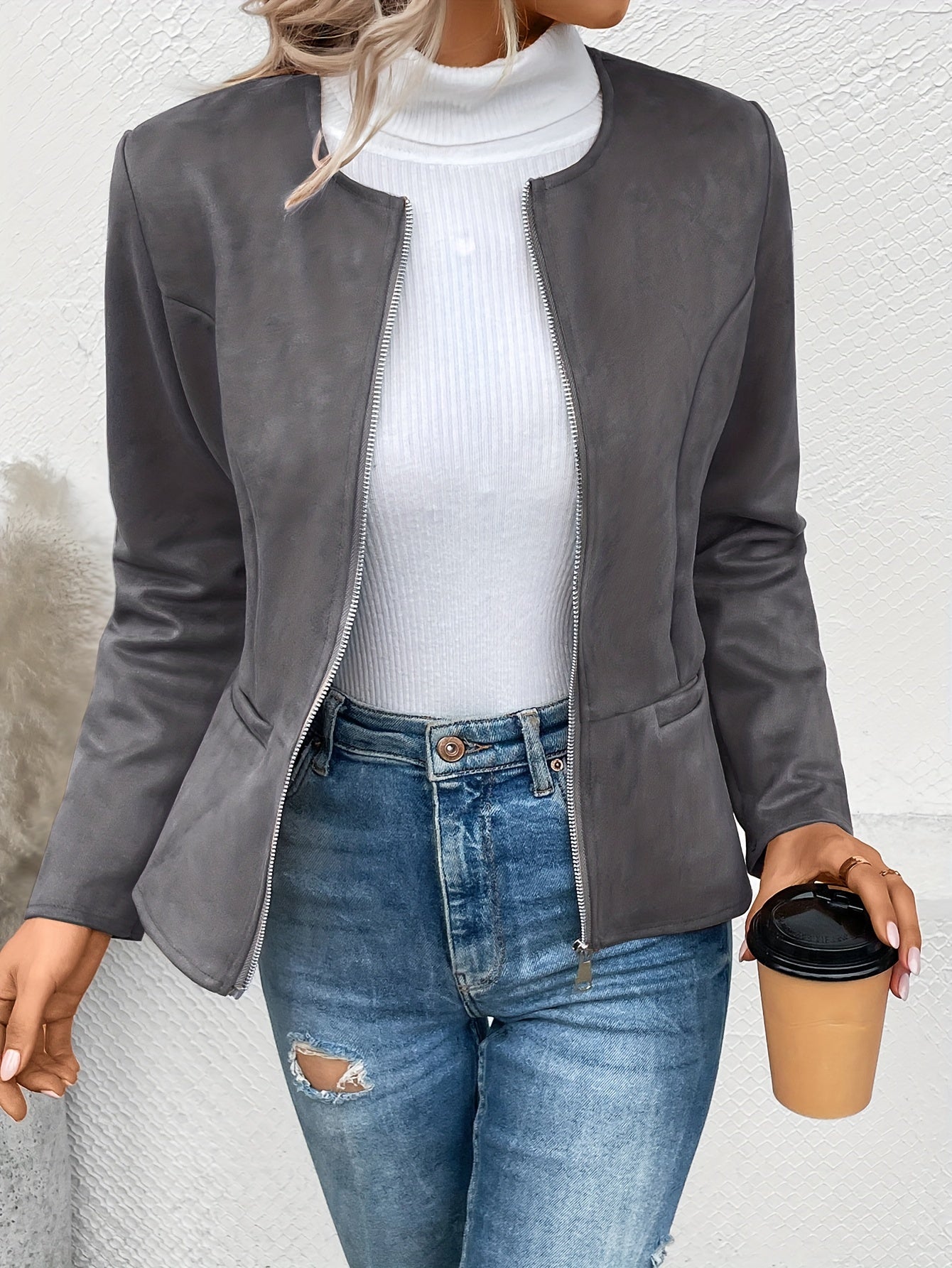 Rialta | Fitted women's vest with zipper - Round neck, long sleeve top