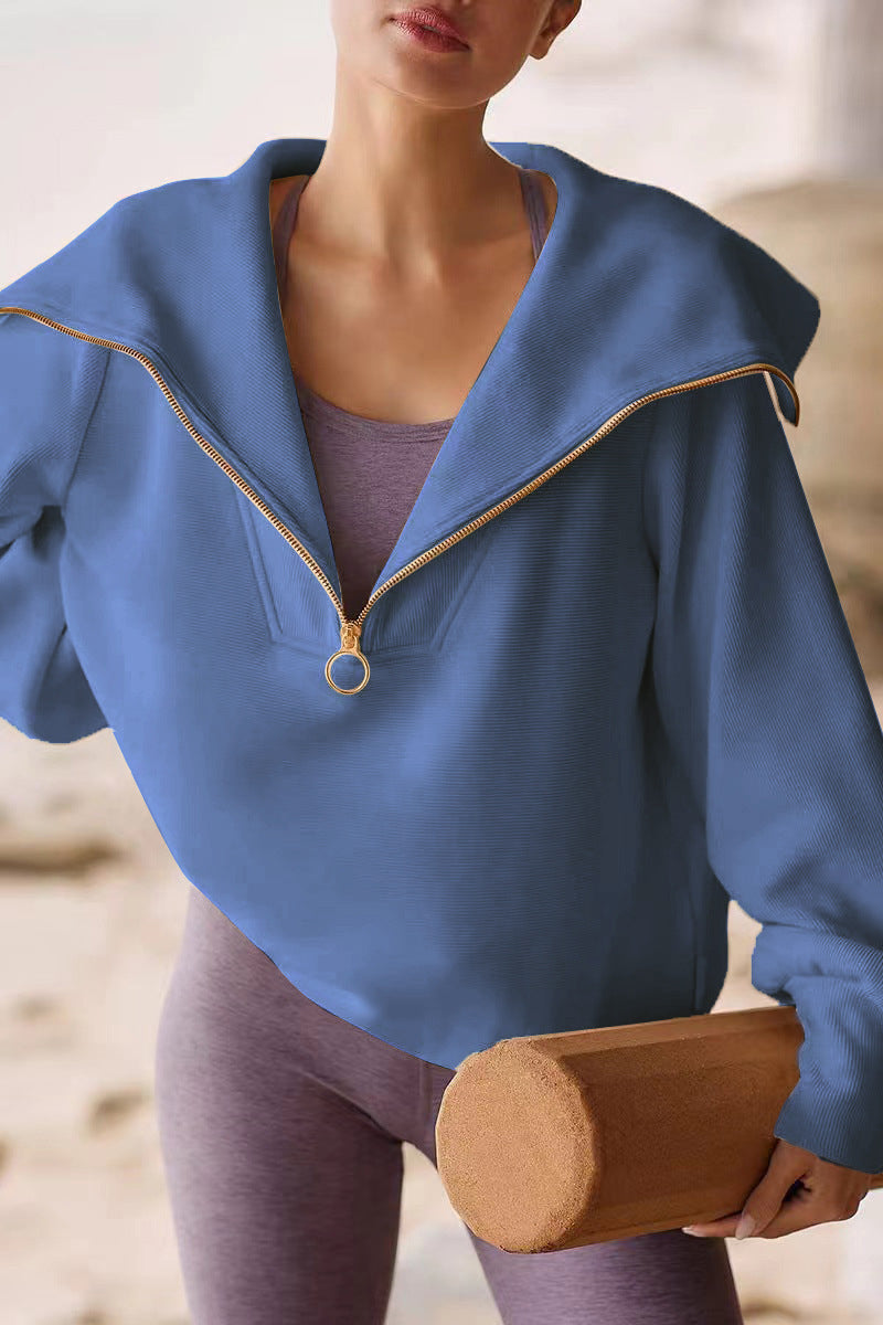 Viva | Elegant ladies' sweater with turn-down collar and half-zip, long sleeves, casual top