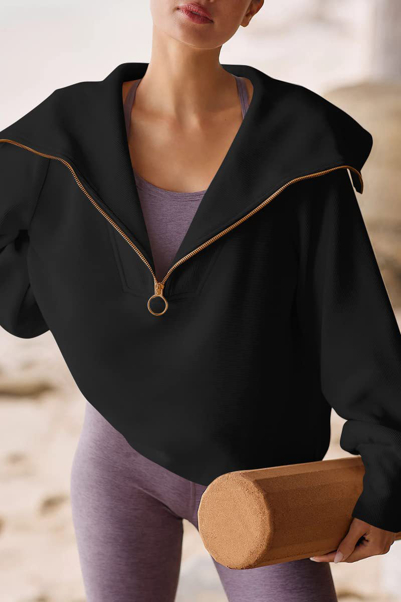 Viva | Elegant ladies' sweater with turn-down collar and half-zip, long sleeves, casual top