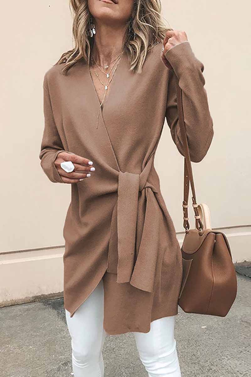 Emira | Women's Wrap V-neck Cardigan Sweater with Belt - Elegant, Long-sleeved Knitted Outerwear