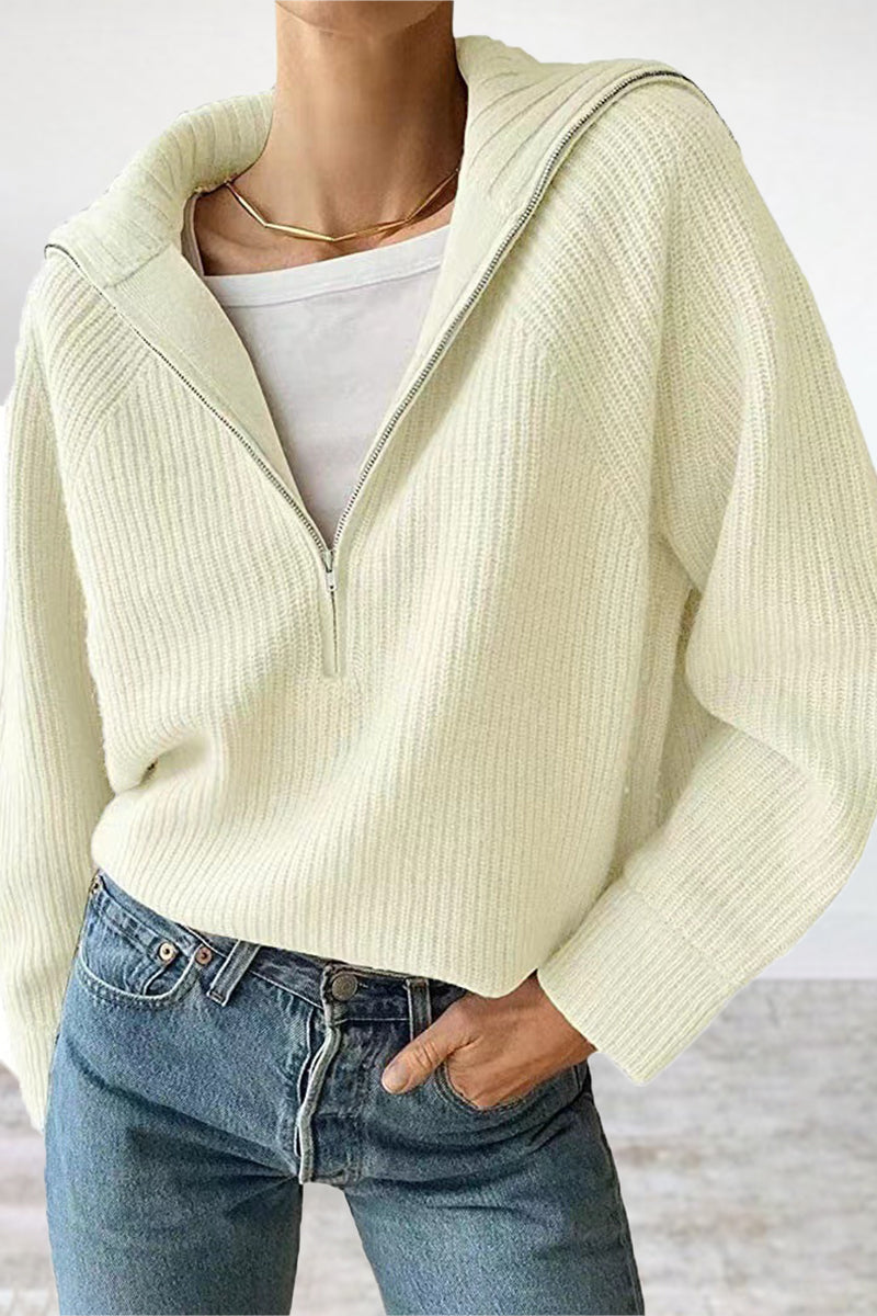 Urania | Classic Half-Zip Sweater with Rolled Collar - Casual Solid Color Pullover