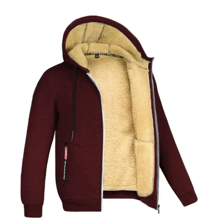 Quillon | Sweat à capuche polaire pour homme avec fermeture éclair et doublure en peau de mouton – Veste d'hiver chaude et décontractée