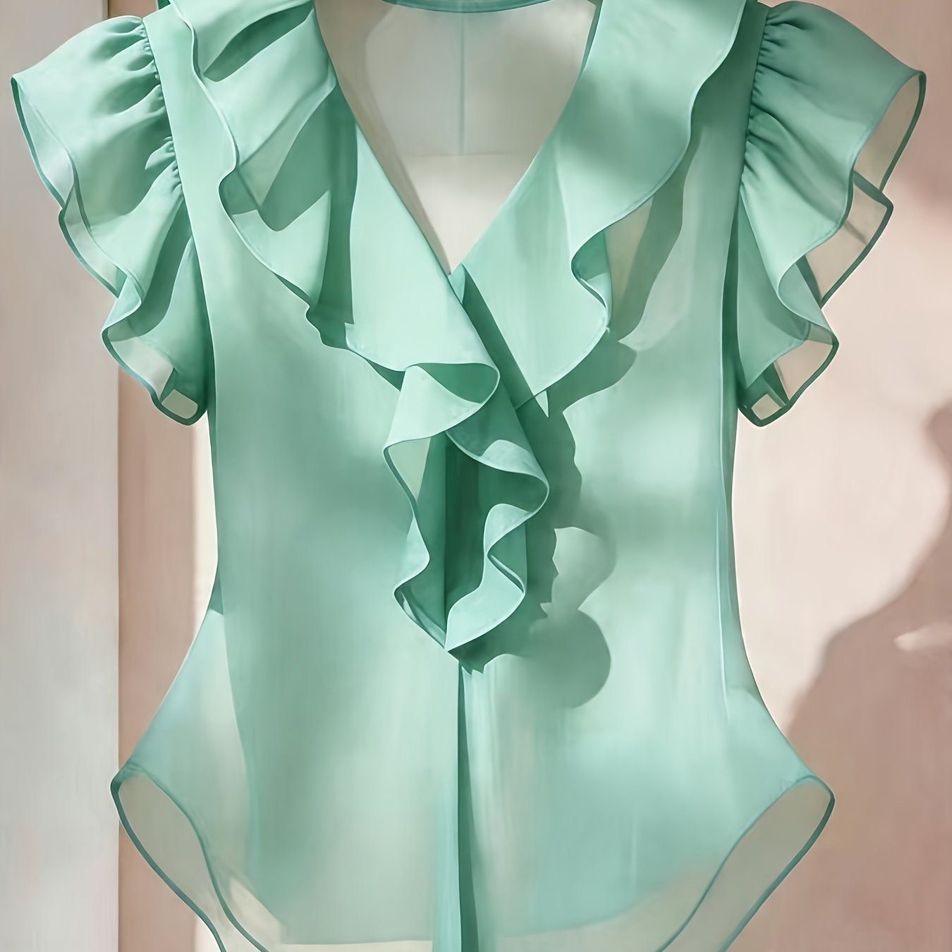 Emia | Dames chiffon blouse met ruches en korte mouwen – Franse stijl top, elegante lichte casual blouse