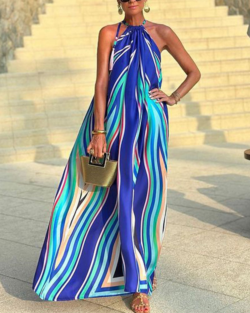 Zephira | Bedrukte halternek sexy maxi jurk