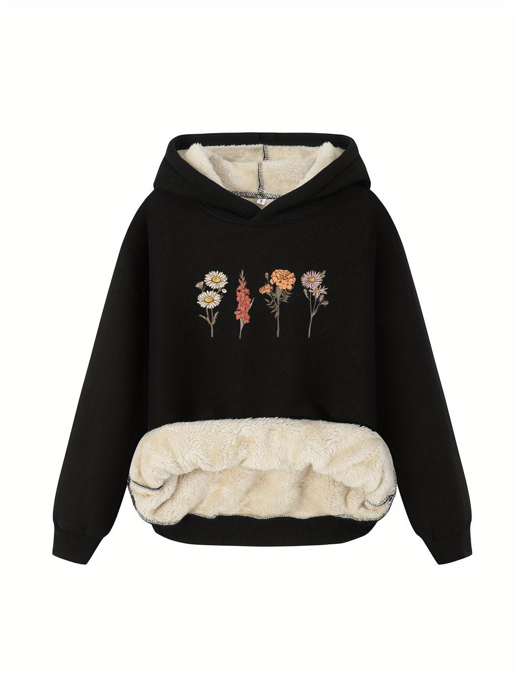 Solene | Fleece Hoodie met Bloemenprint - Warme Pullover Sweatshirt voor Casual Dragen voor Dames