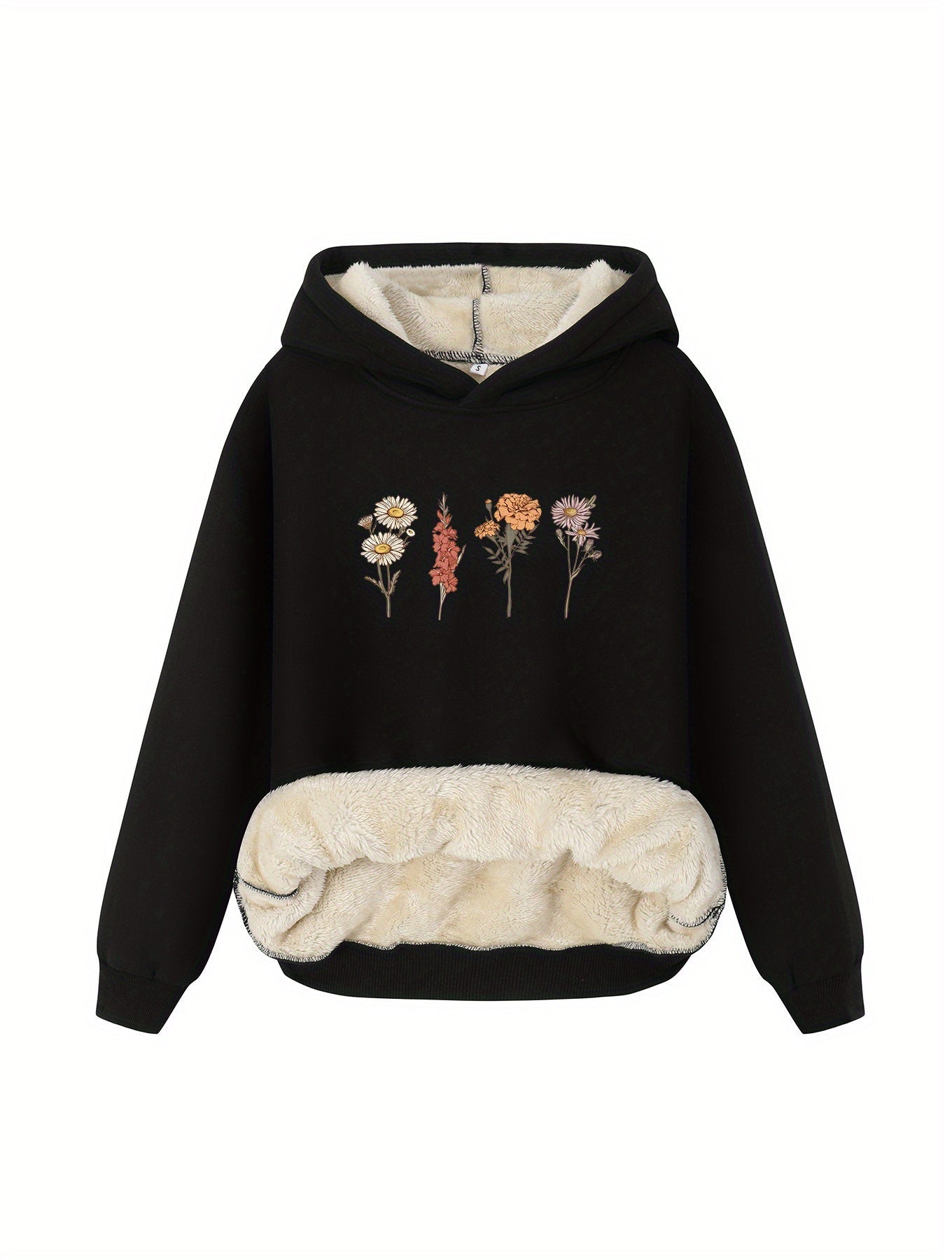 Solene | Fleece Hoodie met Bloemenprint - Warme Pullover Sweatshirt voor Casual Dragen voor Dames