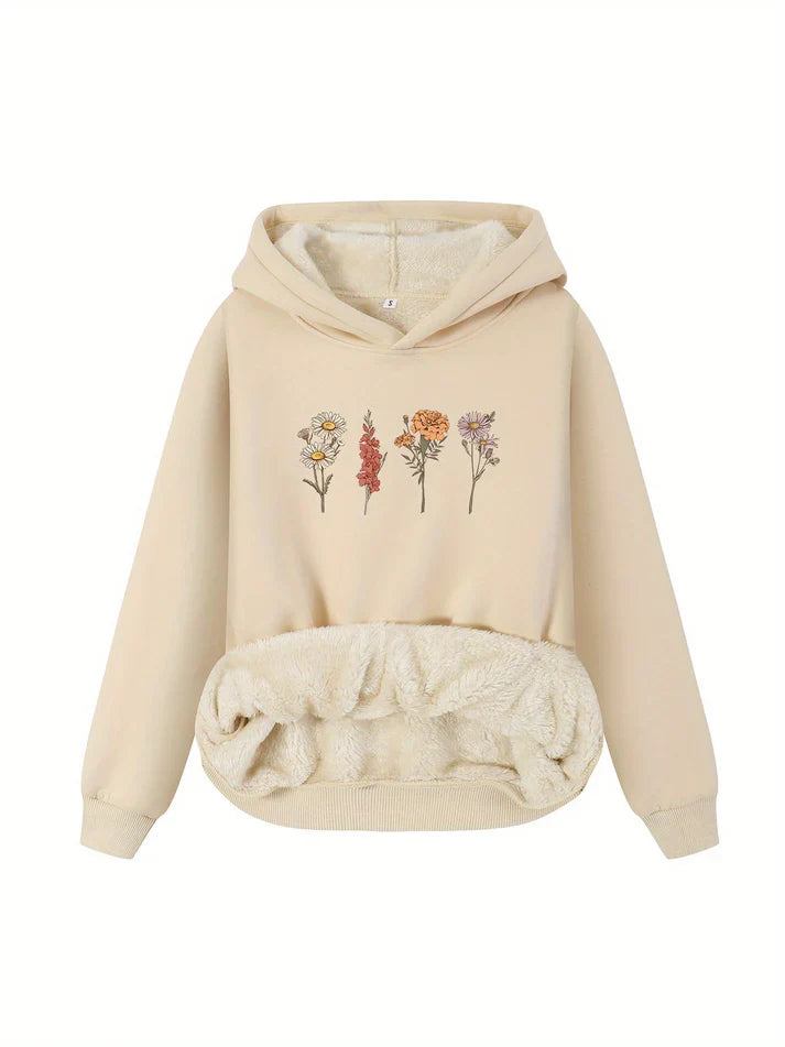Solene | Sweat à capuche en polaire à imprimé floral - Pull chaud et confortable pour femme