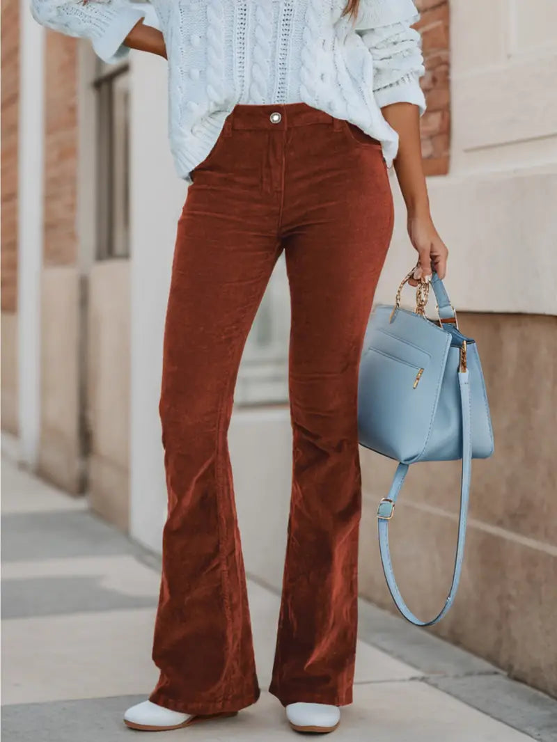 Natasa | Corduroy flared broek voor dames - Casual broek met hoge taille, comfortabel en trendy