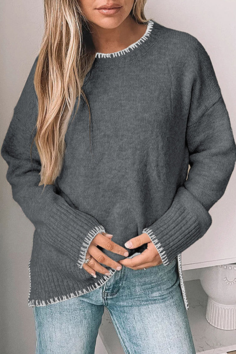 Indira | Casual Patchwork Sweater with O-Neck and Stitched Hem Detail for Women