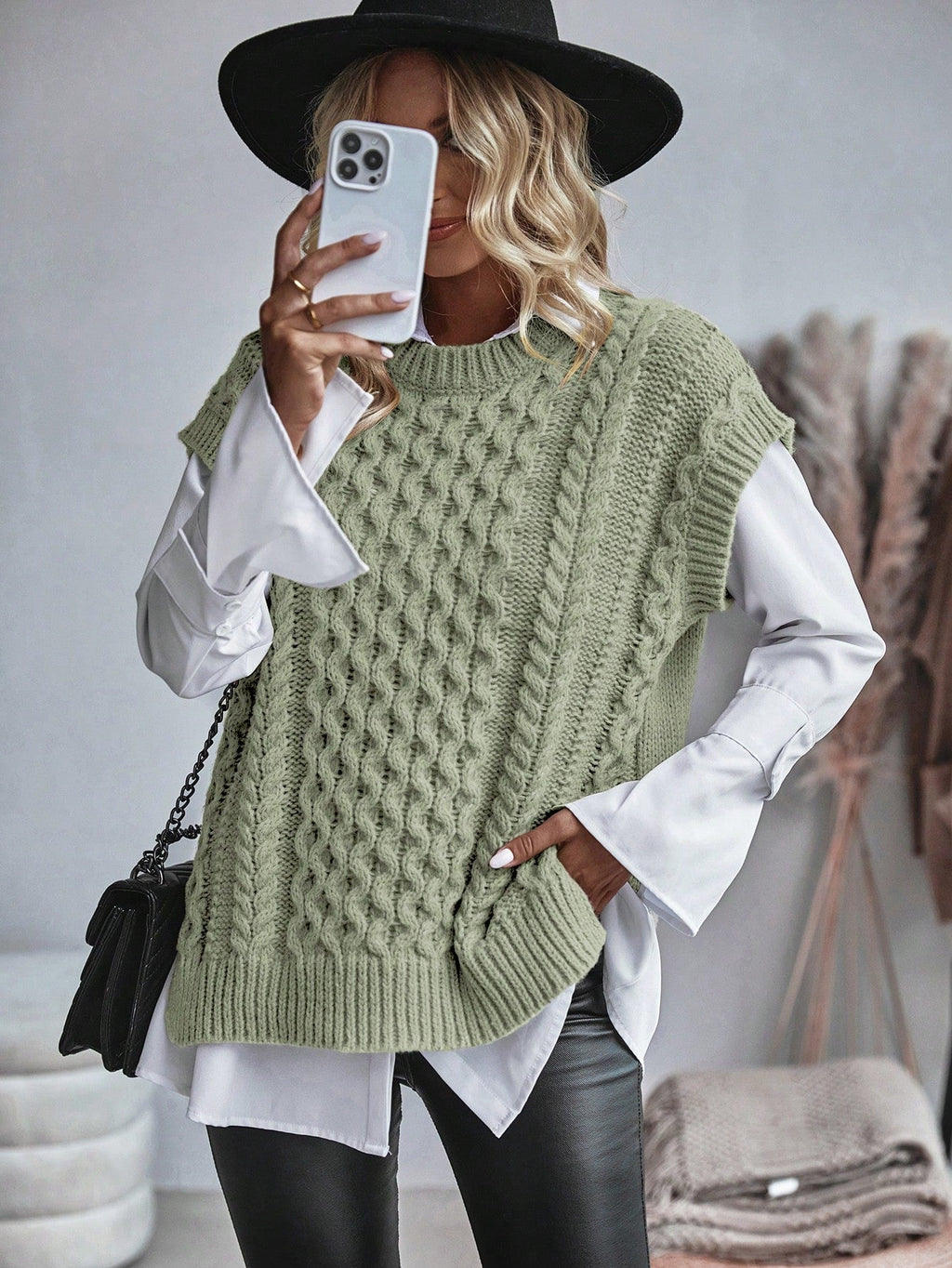 Bravelle | Dames Vest met Kabelgebreide Trui - Korte Mouw, Lichtgewicht, Casual Gebreide Top