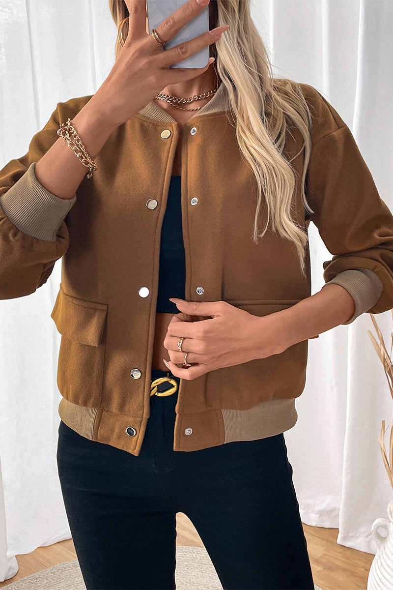 Audrina | Bomberjack voor dames met zakken, drukknoopsluiting, casual bovenkleding voor herfst en winter