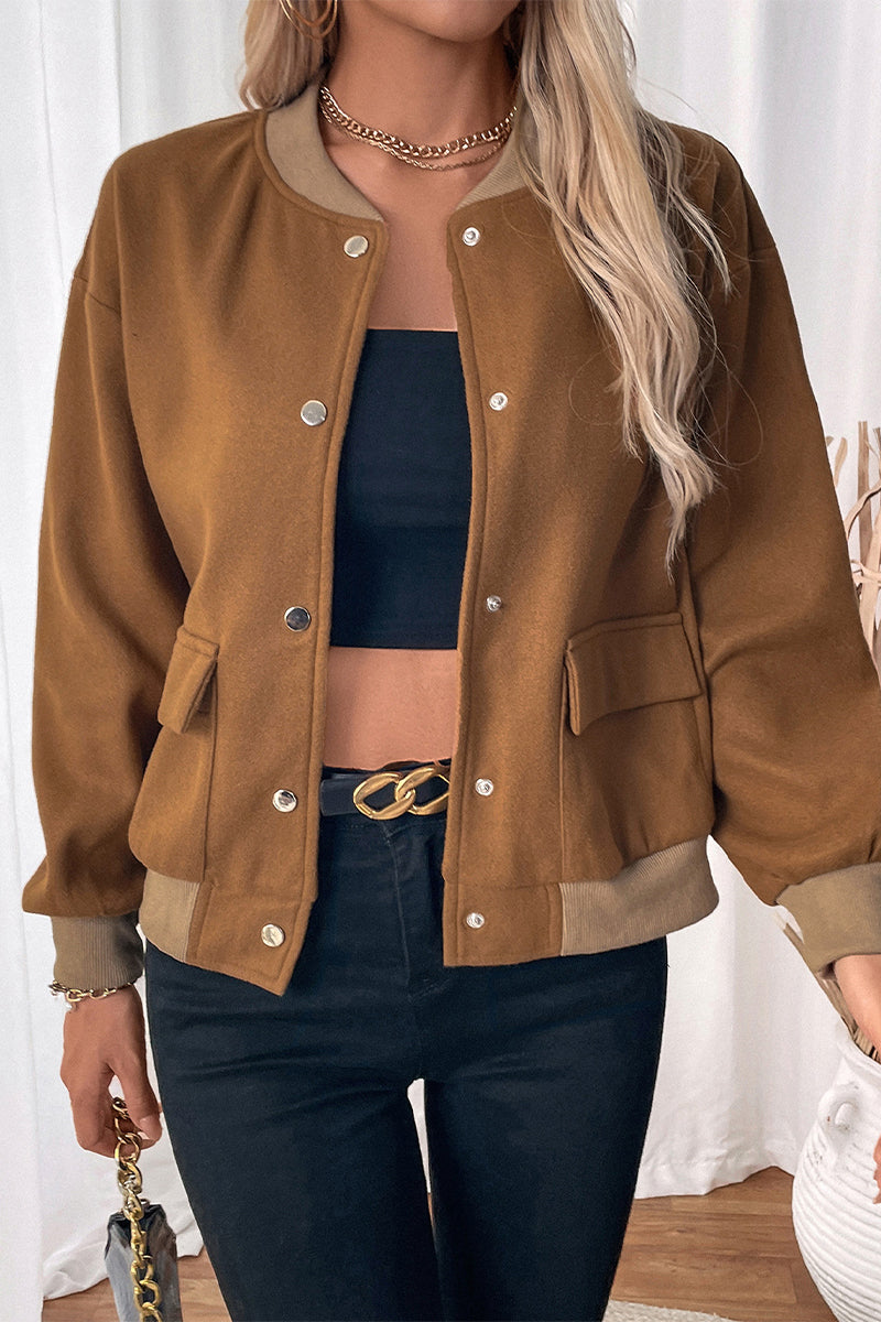 Audrina | Bomberjack voor dames met zakken, drukknoopsluiting, casual bovenkleding voor herfst en winter