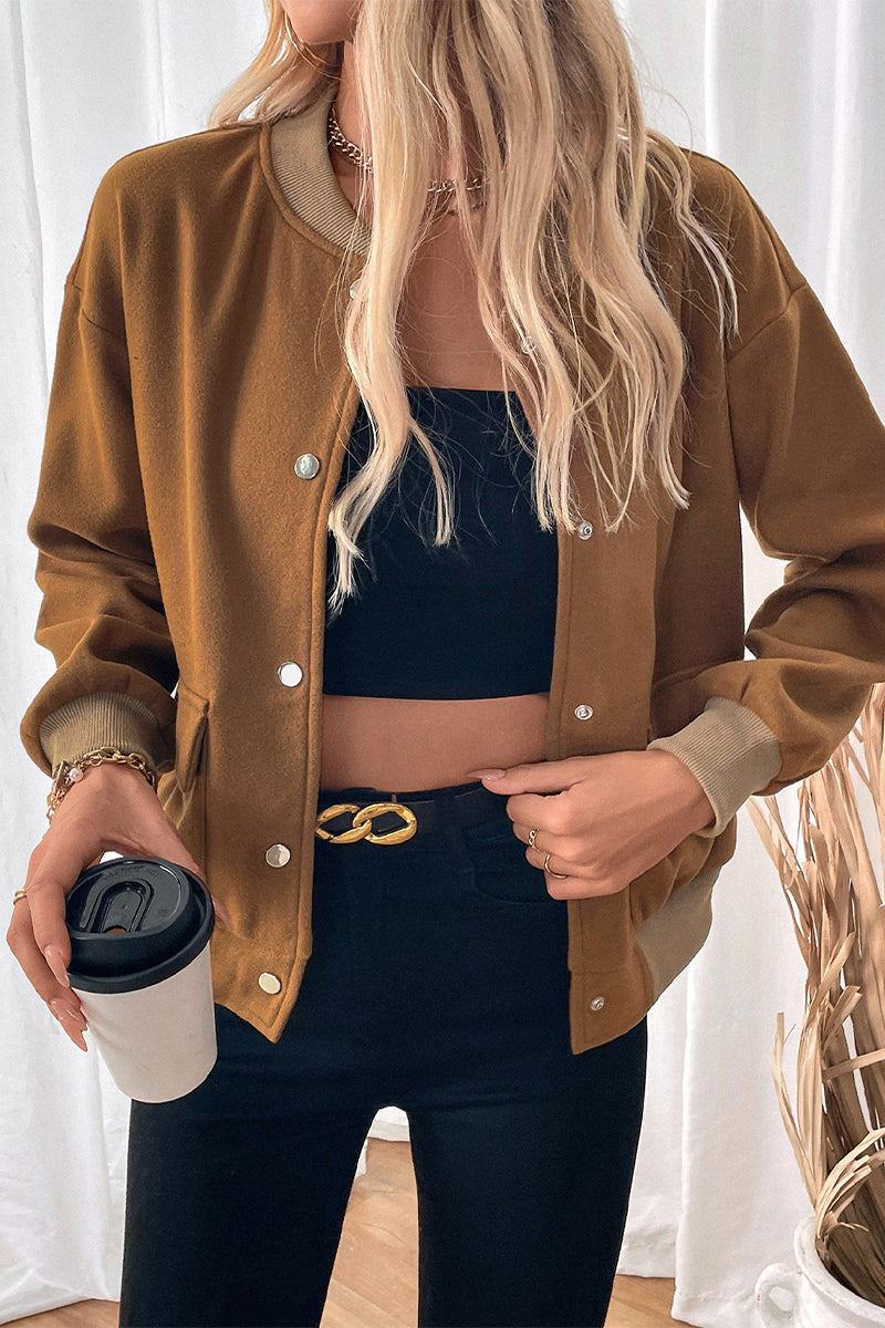 Audrina | Bomberjack voor dames met zakken, drukknoopsluiting, casual bovenkleding voor herfst en winter