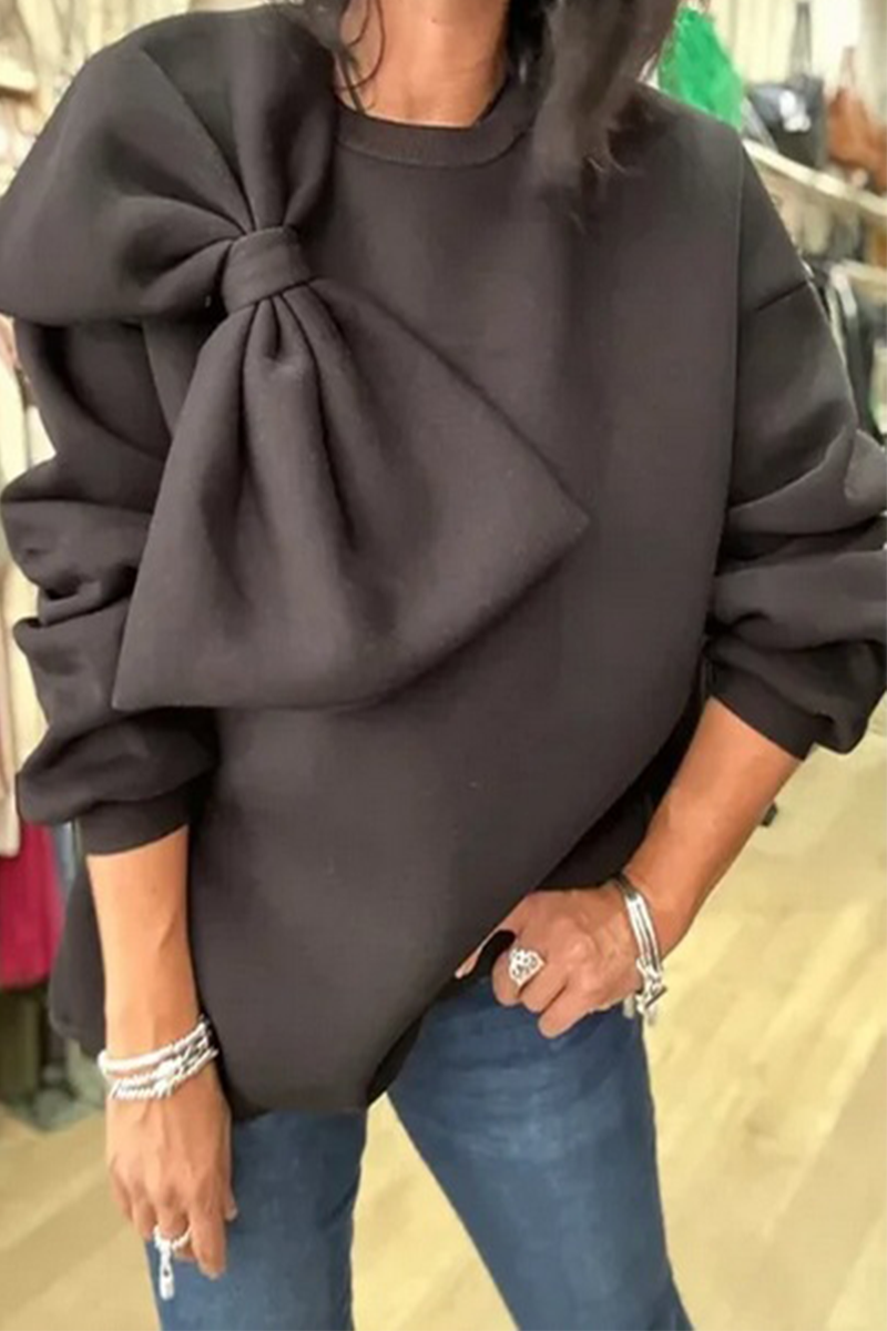 Amabel | Casual women's sweater with bow decor and o-neck, soft plain color sweater for fall and winter