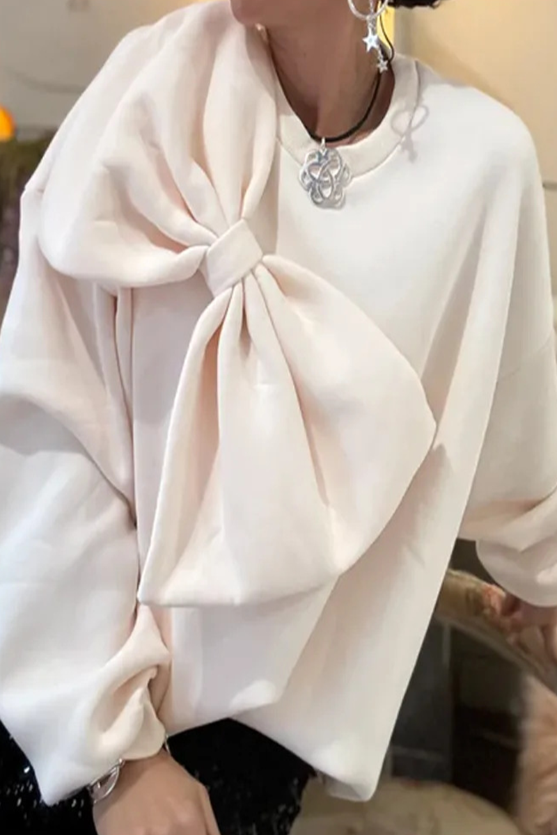 Amabel | Casual women's sweater with bow decor and o-neck, soft plain color sweater for fall and winter