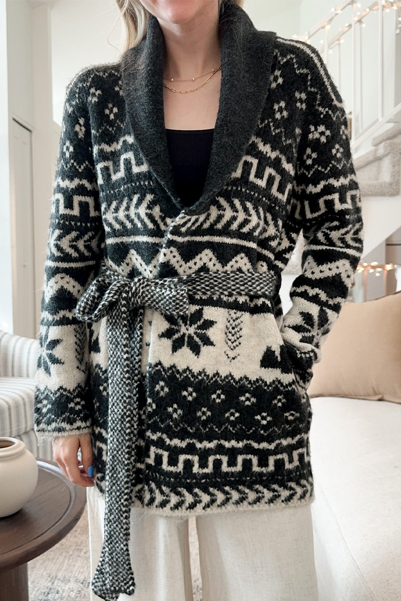 Alethea | Dames Trui met Geometrische Sneeuwvlokken en Strikband - Casual Gebreide Pullover, Knusse & Stijlvolle Winter Bovenkleding
