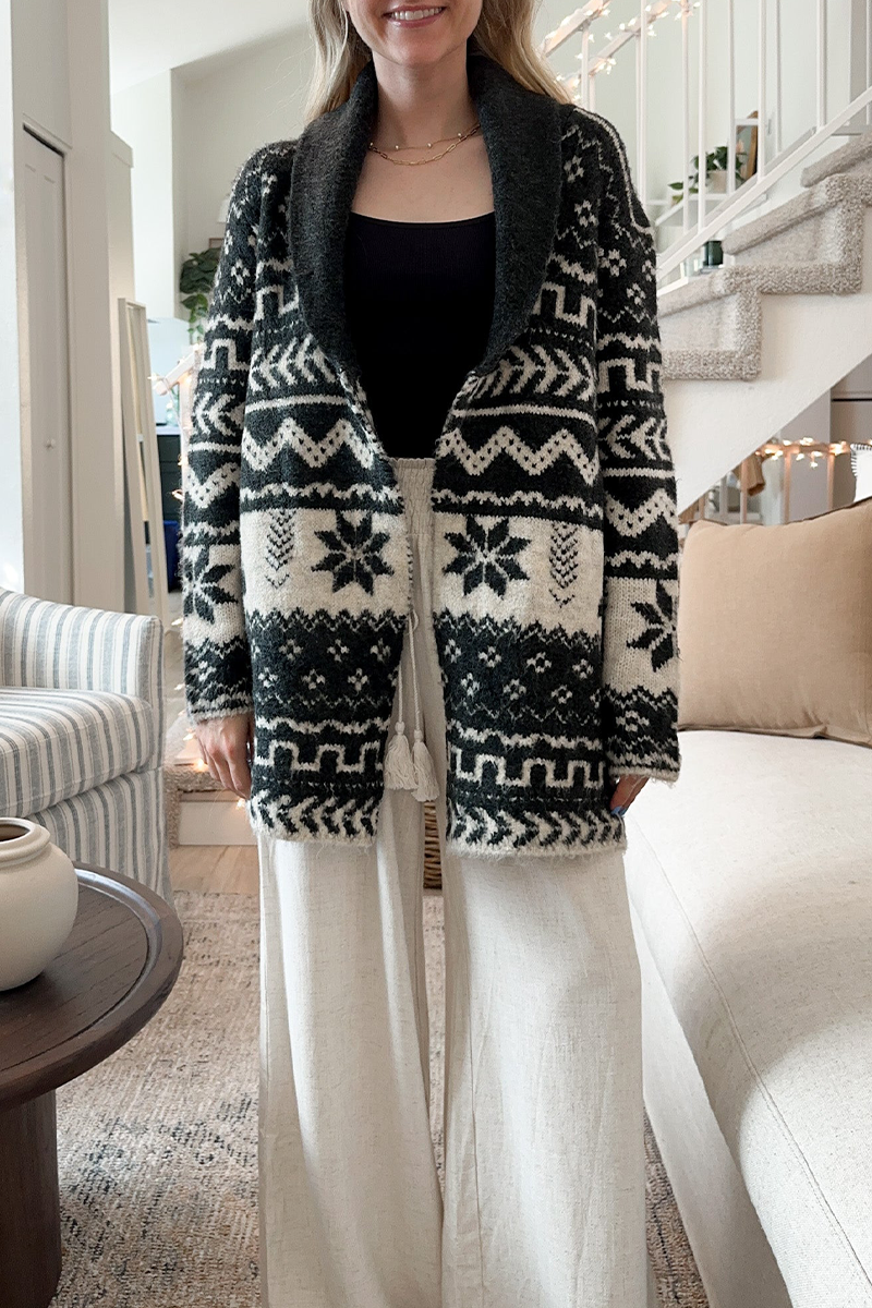 Alethea | Dames Trui met Geometrische Sneeuwvlokken en Strikband - Casual Gebreide Pullover, Knusse & Stijlvolle Winter Bovenkleding