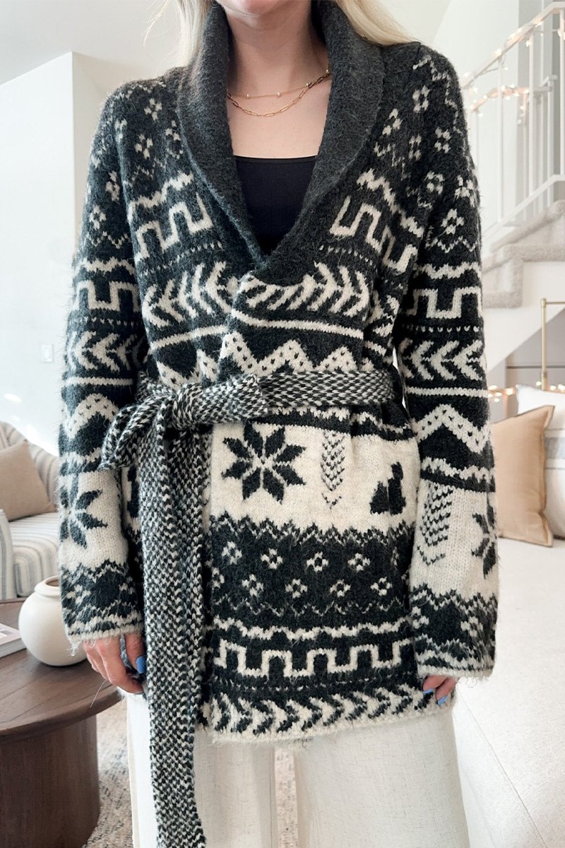 Alethea | Dames Trui met Geometrische Sneeuwvlokken en Strikband - Casual Gebreide Pullover, Knusse & Stijlvolle Winter Bovenkleding