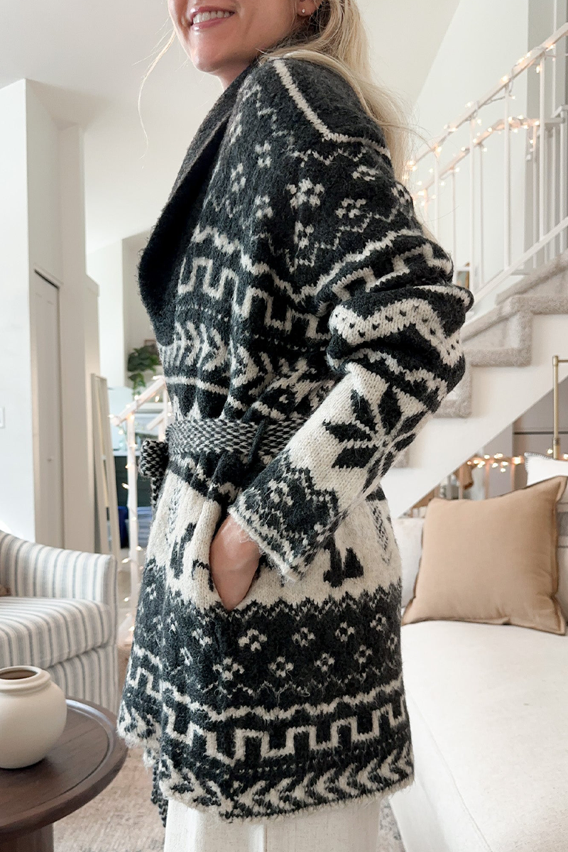 Alethea | Dames Trui met Geometrische Sneeuwvlokken en Strikband - Casual Gebreide Pullover, Knusse & Stijlvolle Winter Bovenkleding
