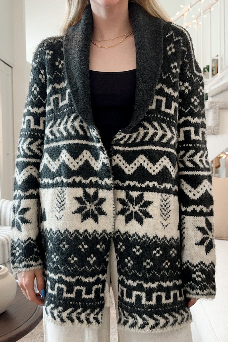 Alethea | Dames Trui met Geometrische Sneeuwvlokken en Strikband - Casual Gebreide Pullover, Knusse & Stijlvolle Winter Bovenkleding