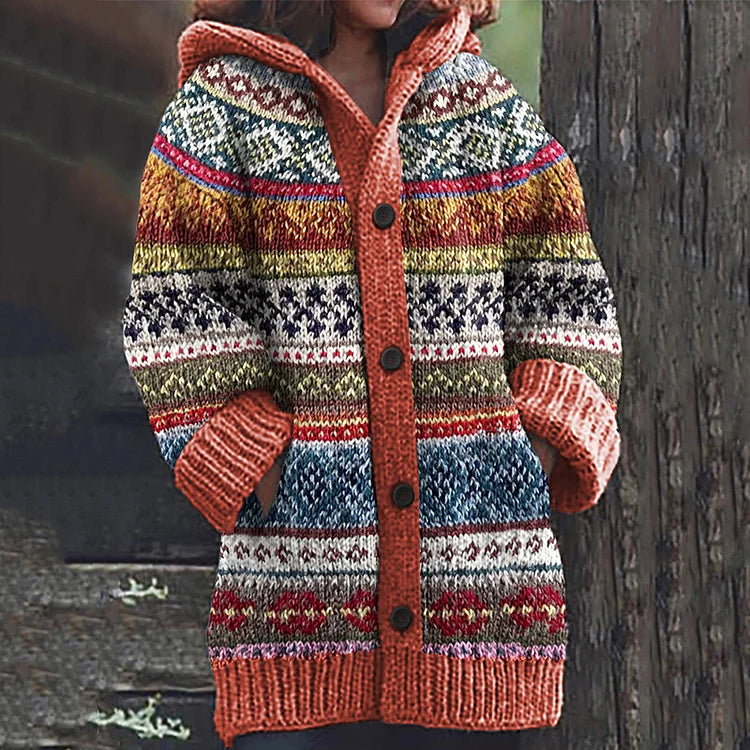 Cilia | Warme, grof gebreide wollen jas voor dames – Winterjas met patroon