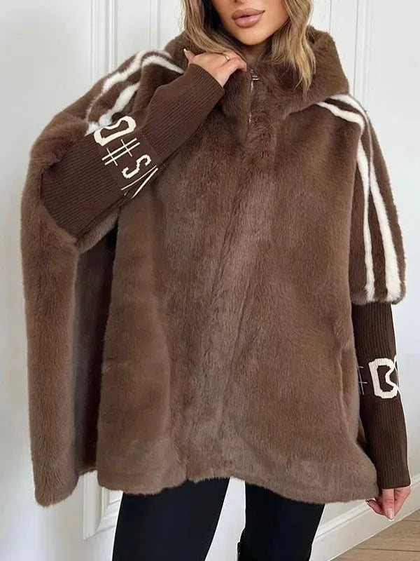 Selira | Oversized jas met capuchon van imitatiebont en gebreide mouwen – Winterjas, warme en zachte