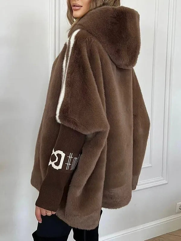 Selira | Oversized jas met capuchon van imitatiebont en gebreide mouwen – Winterjas, warme en zachte