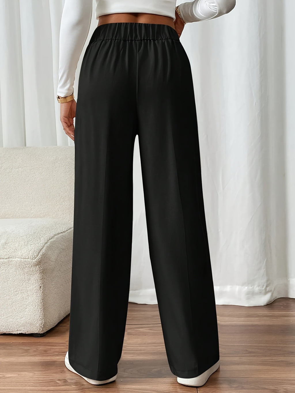 Dimity | Women's High-Waisted Wide-Leg Trousers with Button Closure
