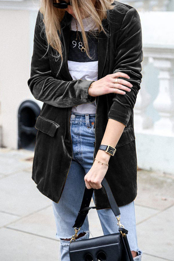 Kenna | Women's Long Velvet Blazer, Stylish Soft Jacket with Fits for Formal and Casual Wear