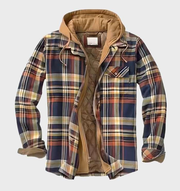 Vincent | Men's Plaid Flannel Winter Jacket in Multiple Colors with Hood and Zipper - Stylish and Warm Outerwear