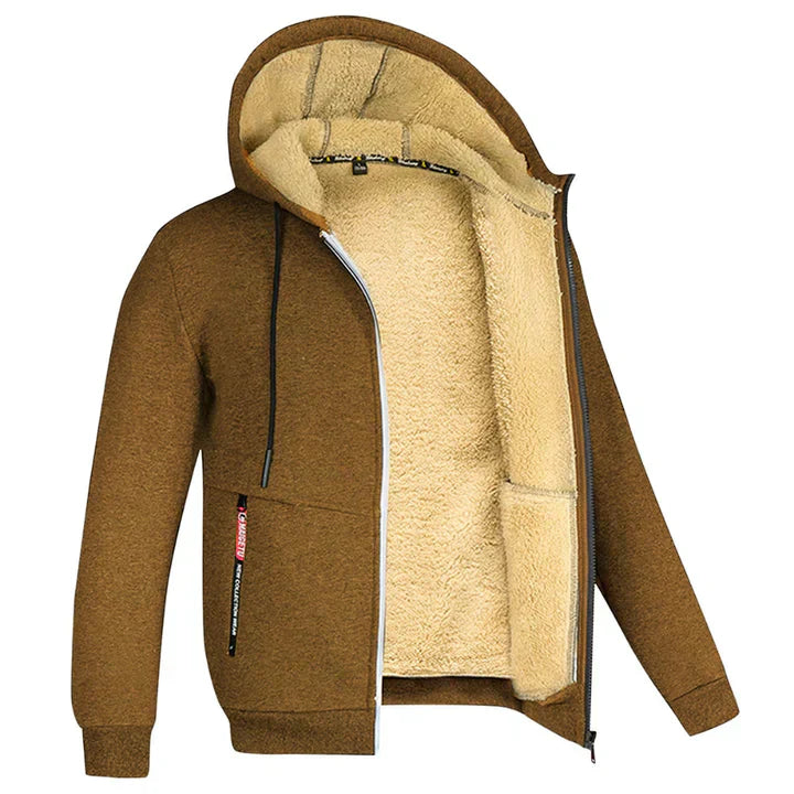 Quillon | Sweat à capuche polaire pour homme avec fermeture éclair et doublure en peau de mouton – Veste d'hiver chaude et décontractée