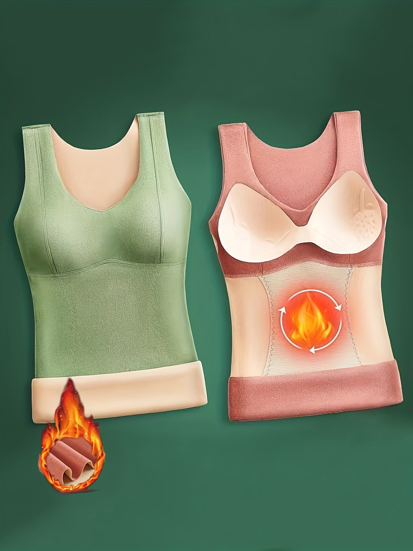 Dionne | 2-pack Seamless Fleece Lined Thermal Women's Tops with Built-in Bra - Slim Fit, Round Neck