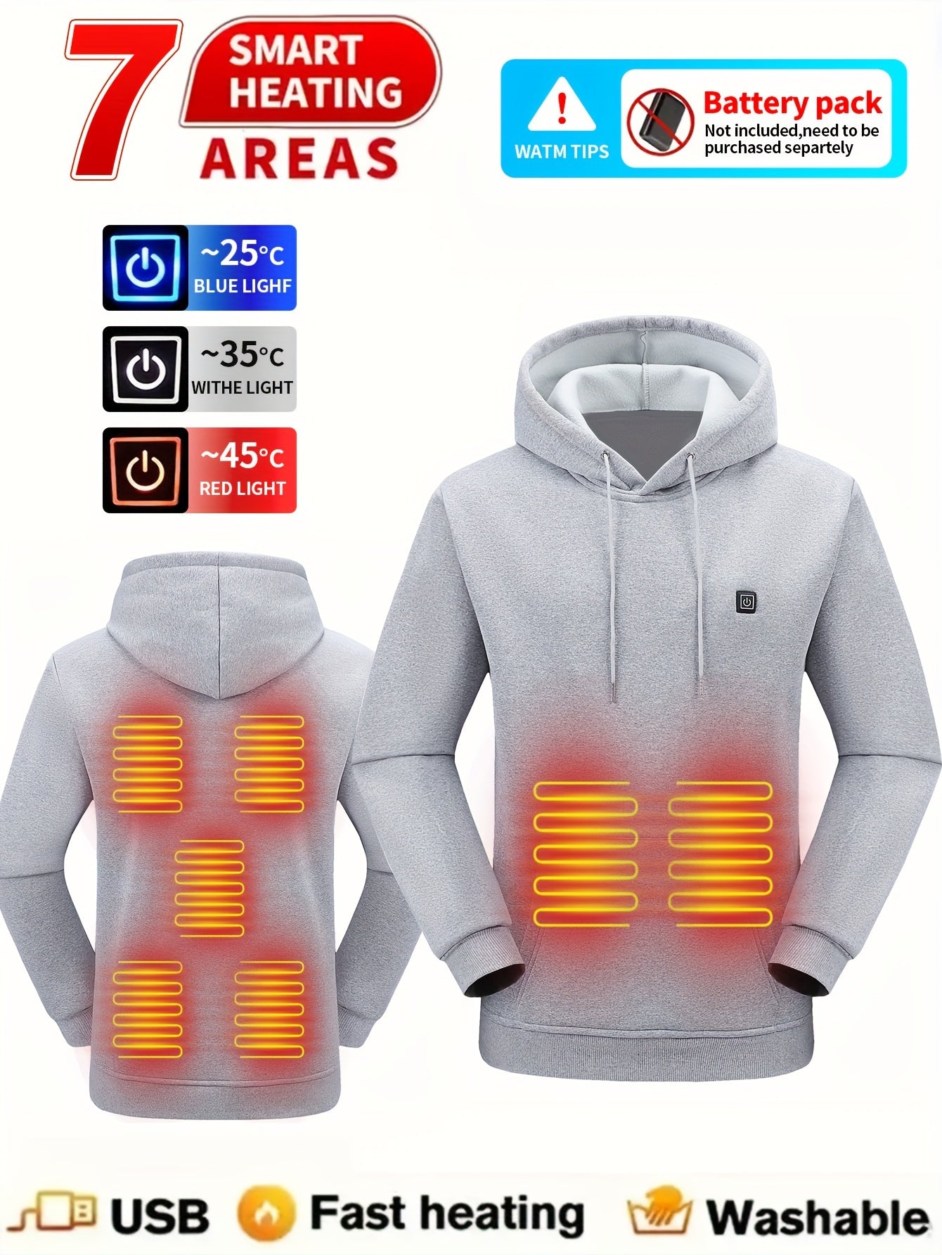 Alexis | Verwarmde Hoodie met 7 verwarmingszones - Snel opladen via USB, slimme temperatuurregeling, kangoeroezak
