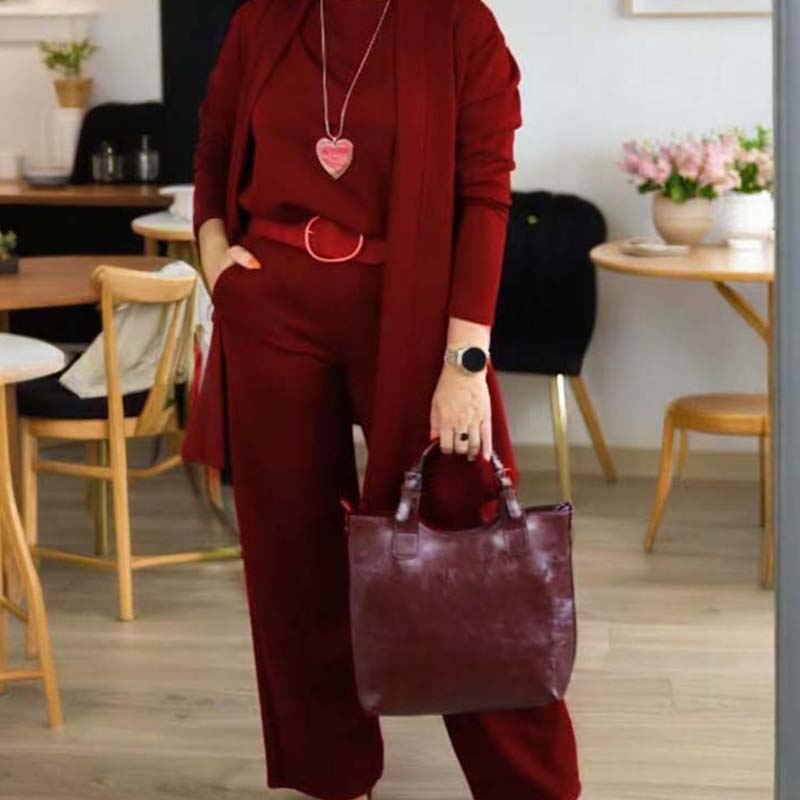 Darenna | Elegante 3-delige set voor dames – lang vest, top en broek voor casual en zakelijke gelegenheden