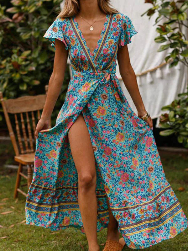 Giada | Floral V-neck Maxi Dress - Elegant Dress for Women, Boho Chic Floral Print