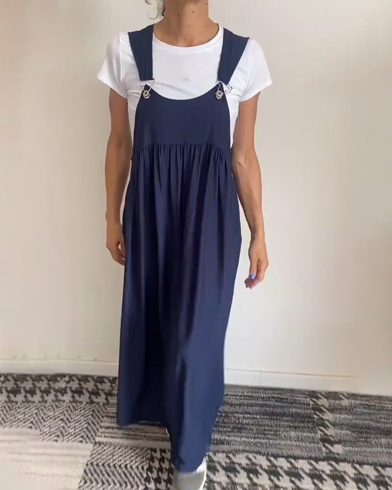 Lirra | Casual midi-overall, luchtige zomerjurk met spaghettibandjes