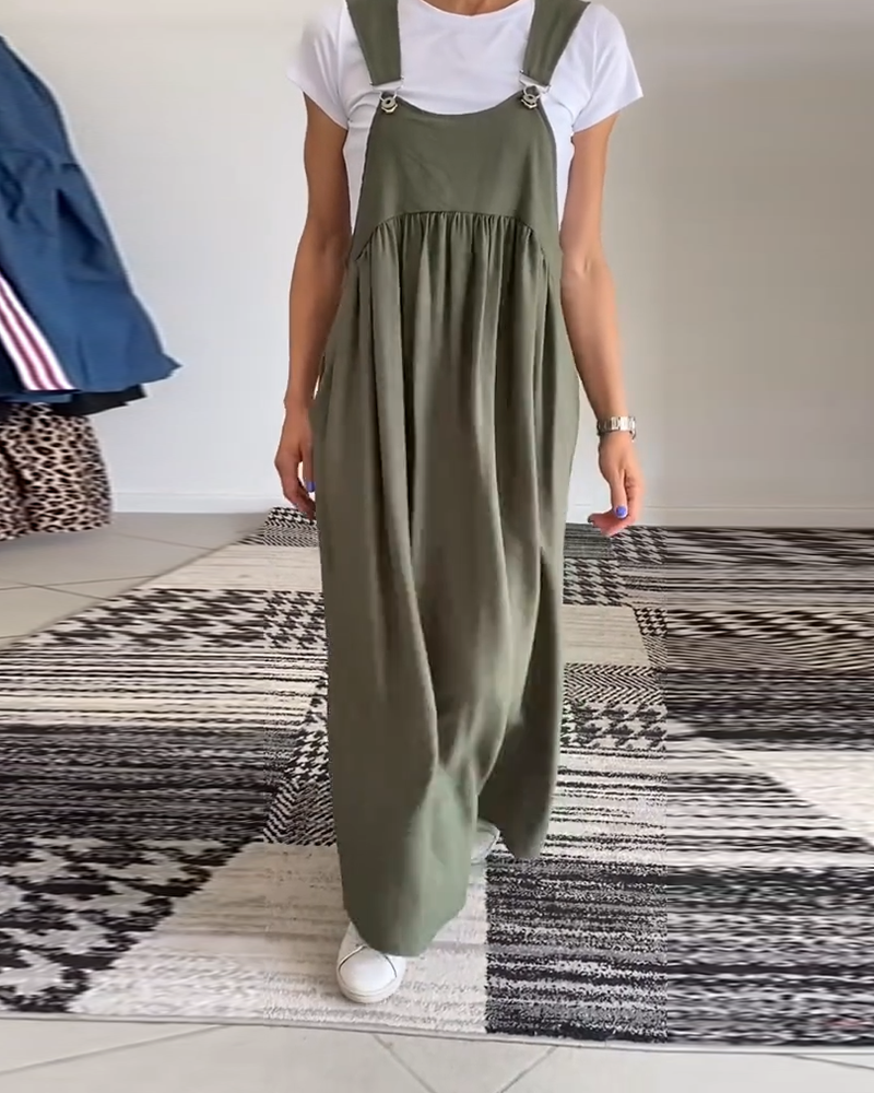 Lirra | Casual midi-overall, luchtige zomerjurk met spaghettibandjes