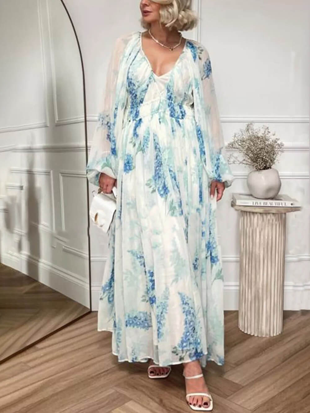 Oceana | Chiffon floral drawstring waist maxi dress