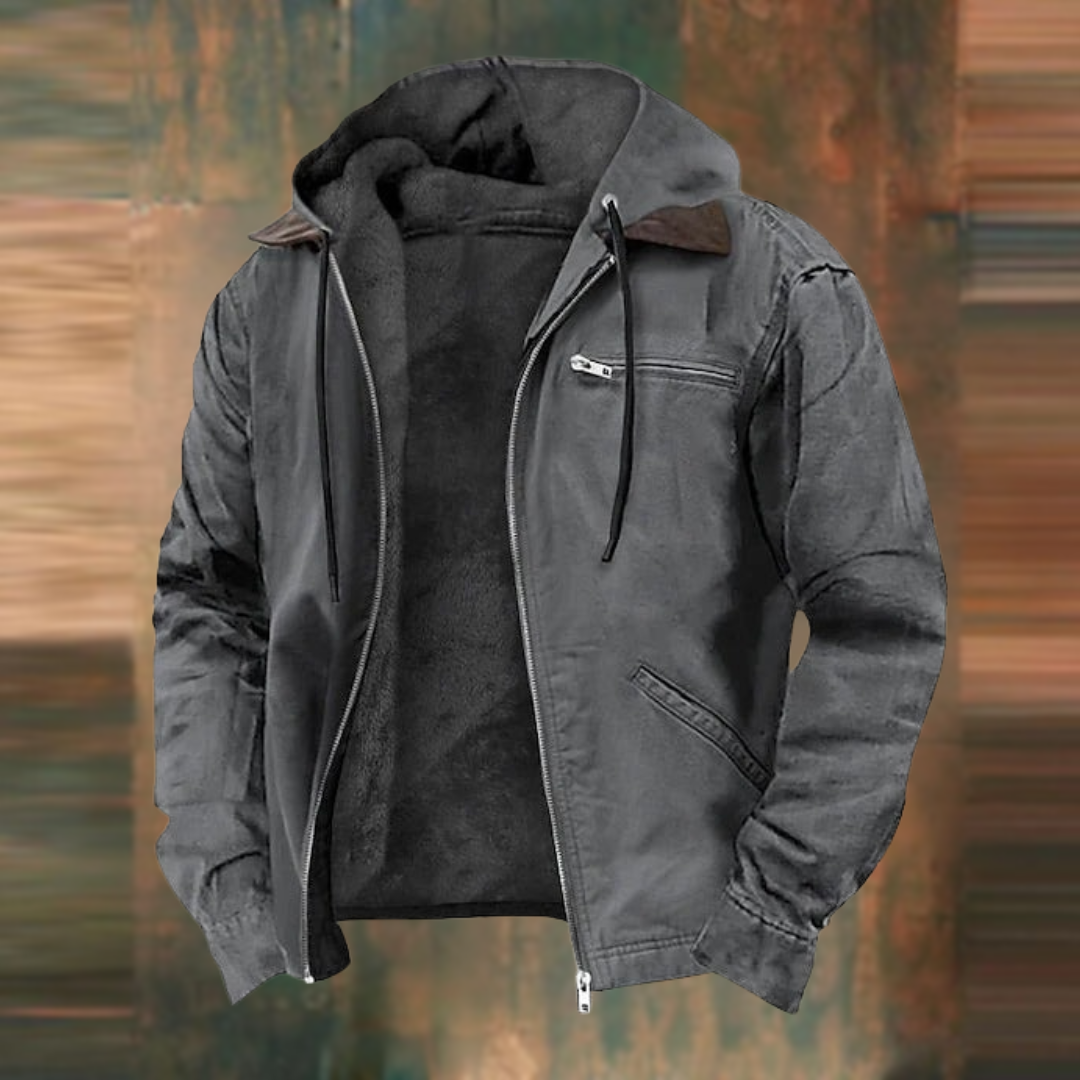 Cyrion | Heren winterjas met capuchon en fleecevoering, warme casual jas met ritssluiting