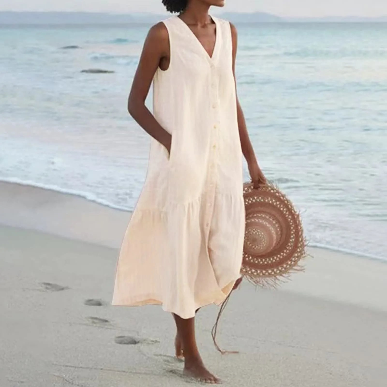 Linen V-neck dress - Nada