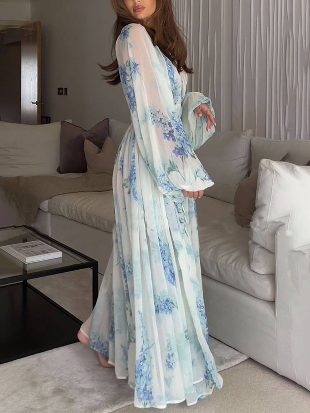 Oceana | Chiffon floral drawstring waist maxi dress