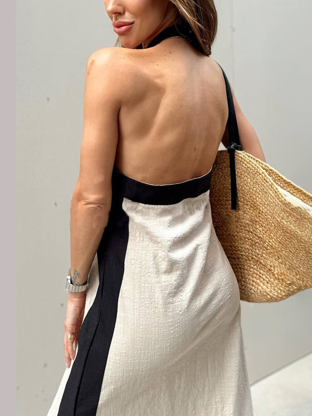 Viktoria | Kleurblok Halter Hals Maxi Jurk met Split